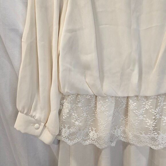 Vintage Monica Richards Dress Size 14 Pleated Ivory Lace - Picture 8 of 10